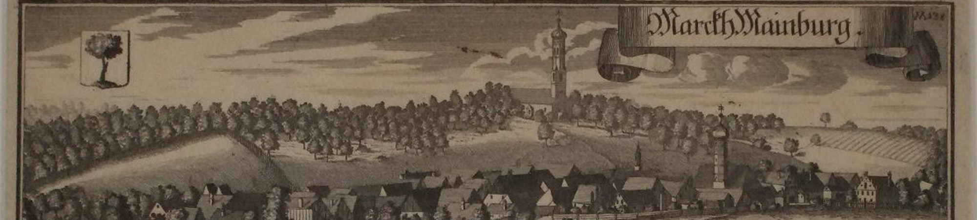 Wappenbaum, Banner Markt Mainburg mit Stadt vor Salvatorberg